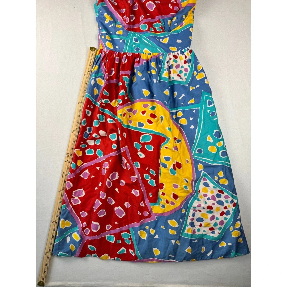 Vintage 80's Jackie Taub Geometric Print Medium Midi Sun Dress Multicolor